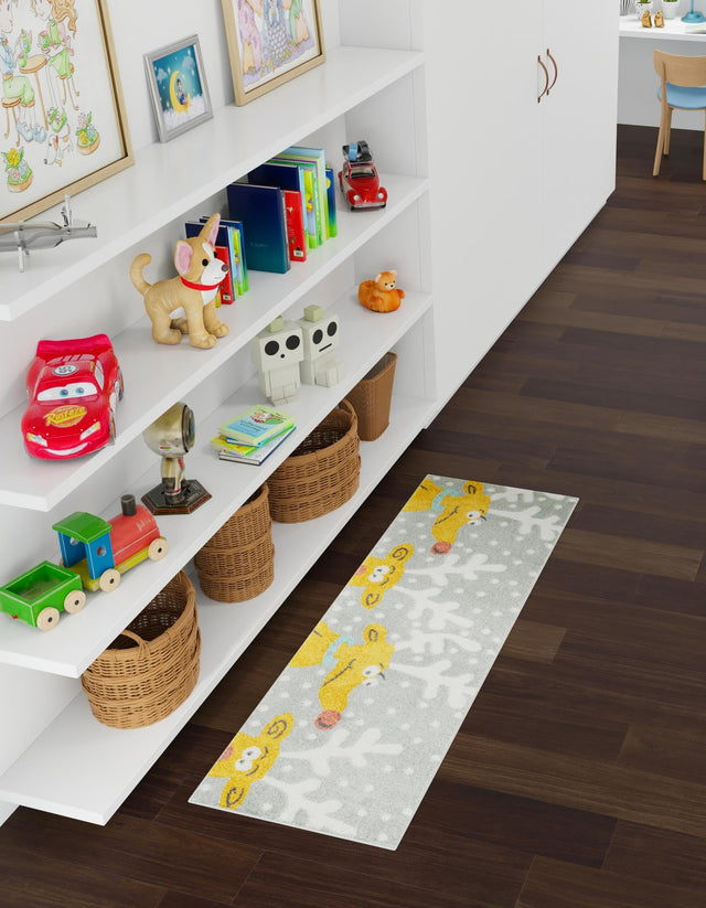 Gray 2' 2 x 6' 1 Whimsy Kids Runner Area Rug for Baby Nursery, Toddler Playroom, Bedrooms