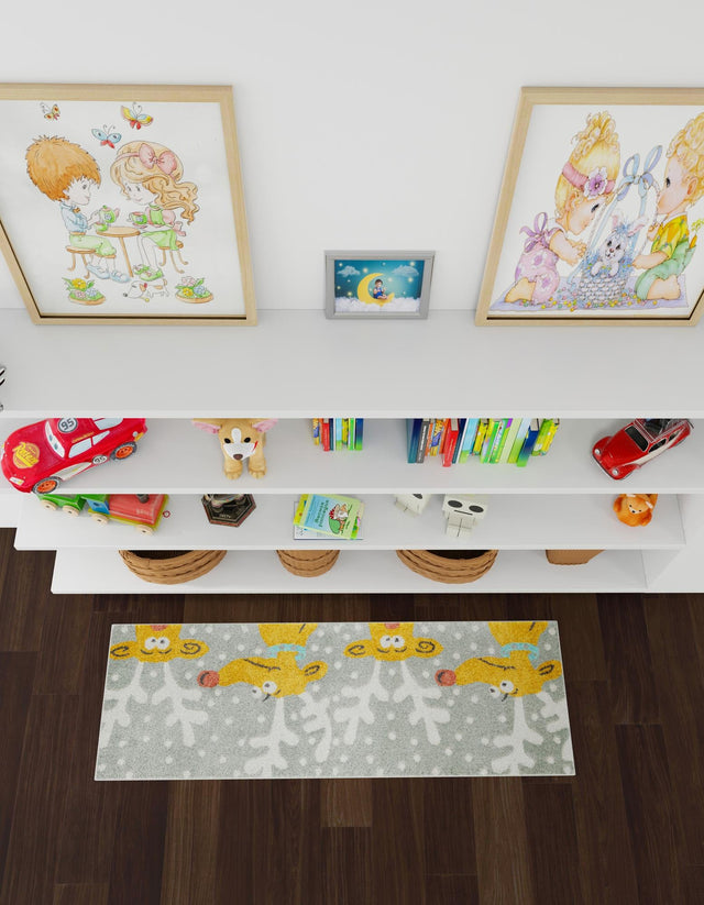 Gray 2' 2 x 6' 1 Whimsy Kids Runner Area Rug for Baby Nursery, Toddler Playroom, Bedrooms