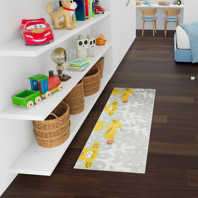 Gray 2' 2 x 6' 1 Whimsy Kids Runner Area Rug for Baby Nursery, Toddler Playroom, Bedrooms