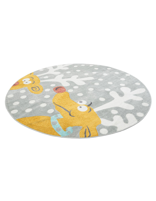 Gray 7' 10 x 7' 10 Whimsy Kids Round Area Rug for Baby Nursery, Toddler Playroom, Bedrooms