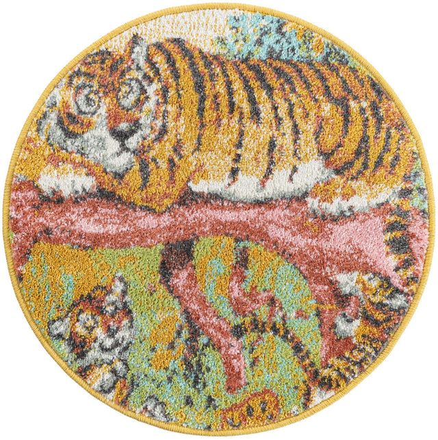 Multicolor 2' 2 x 2' 2 Whimsy Kids Round Area Rug for Baby Nursery, Toddler Playroom, Bedrooms Playful Fun Design Easy Clean Carpet for Sale at Rug Engine