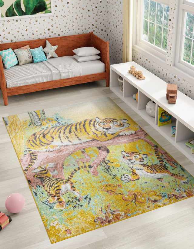 Multicolor 5' 3 x 8' Whimsy Kids Rectangle Area Rug for Baby Nursery, Toddler Playroom, Bedrooms