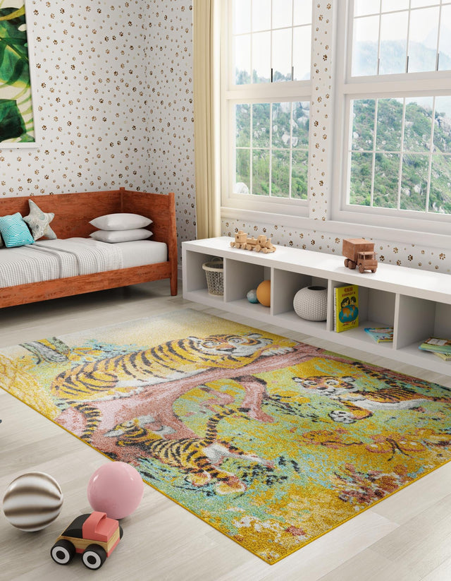 Multicolor 7' 10 x 10' Whimsy Kids Rectangle Area Rug for Baby Nursery, Toddler Playroom, Bedrooms