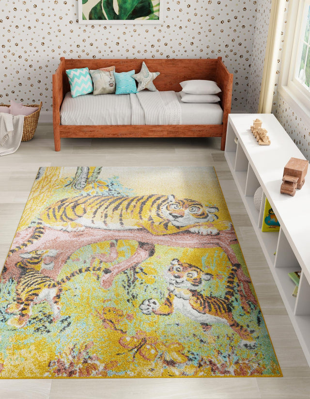 Multicolor 5' 3 x 8' Whimsy Kids Rectangle Area Rug for Baby Nursery, Toddler Playroom, Bedrooms