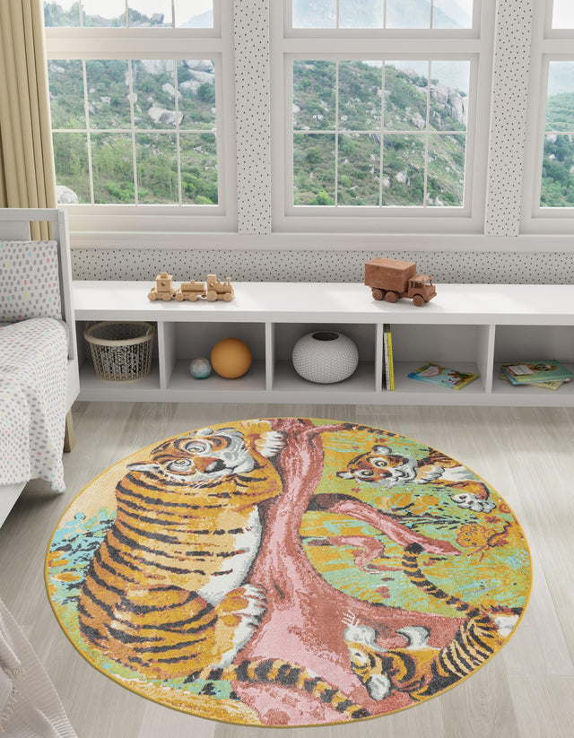 Multicolor 7' 10 x 7' 10 Whimsy Kids Round Area Rug for Baby Nursery, Toddler Playroom, Bedrooms