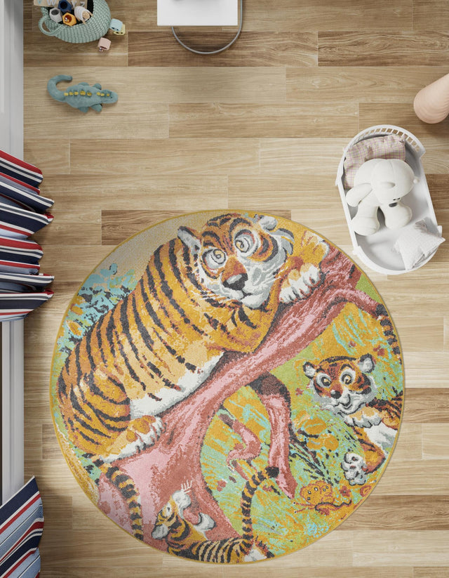 Multicolor 7' 10 x 7' 10 Whimsy Kids Round Area Rug for Baby Nursery, Toddler Playroom, Bedrooms