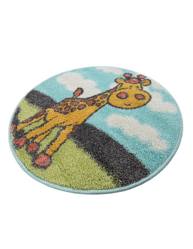 Blue 2' 2 x 2' 2 Whimsy Kids Round Area Rug for Baby Nursery, Toddler Playroom, Bedrooms