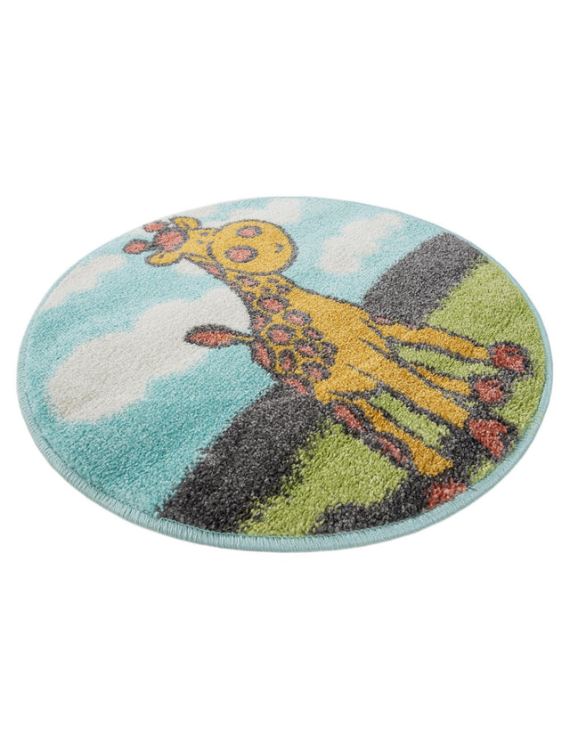 Blue 2' 2 x 2' 2 Whimsy Kids Round Area Rug for Baby Nursery, Toddler Playroom, Bedrooms