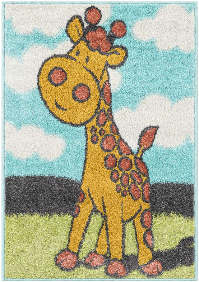 Blue 2' 2 x 3' 1 Whimsy Kids Rectangle Area Rug for Baby Nursery, Toddler Playroom, Bedrooms Playful Fun Design Easy Clean Carpet for Sale at Rug Engine