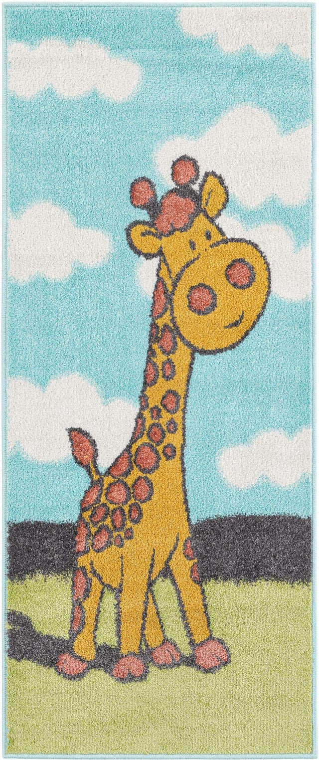 Blue 2' 2 x 5' 1 Whimsy Kids Runner Area Rug for Baby Nursery, Toddler Playroom, Bedrooms Playful Fun Design Easy Clean Carpet for Sale at Rug Engine