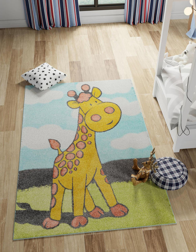 Blue 5' 3 x 8' Whimsy Kids Rectangle Area Rug for Baby Nursery, Toddler Playroom, Bedrooms