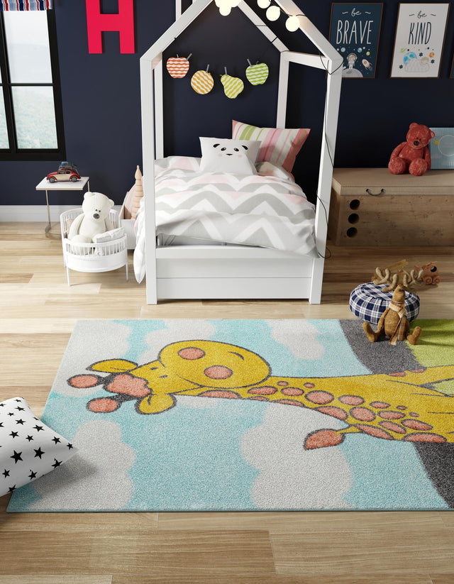 Blue 7' 10 x 10' Whimsy Kids Rectangle Area Rug for Baby Nursery, Toddler Playroom, Bedrooms