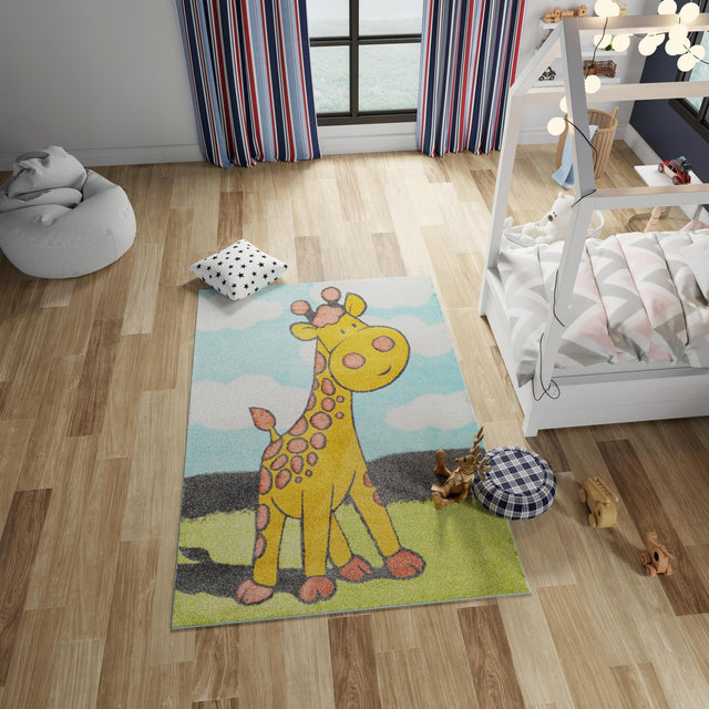 Blue 7' 10 x 10' Whimsy Kids Rectangle Area Rug for Baby Nursery, Toddler Playroom, Bedrooms