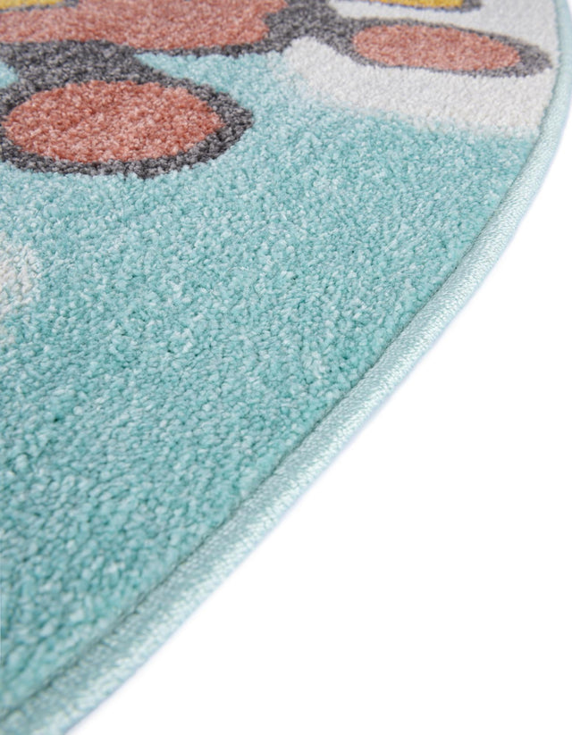 Blue 6' 1 x 6' 1 Whimsy Kids Round Area Rug for Baby Nursery, Toddler Playroom, Bedrooms