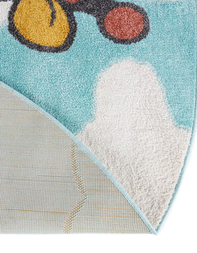 Blue 2' 2 x 2' 2 Whimsy Kids Round Area Rug for Baby Nursery, Toddler Playroom, Bedrooms