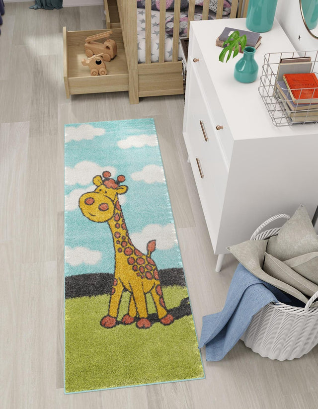 Blue 2' 2 x 6' 1 Whimsy Kids Runner Area Rug for Baby Nursery, Toddler Playroom, Bedrooms