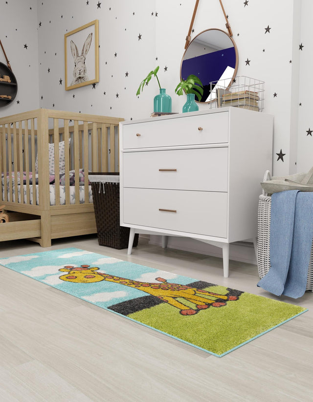 Blue 2' 2 x 6' 1 Whimsy Kids Runner Area Rug for Baby Nursery, Toddler Playroom, Bedrooms