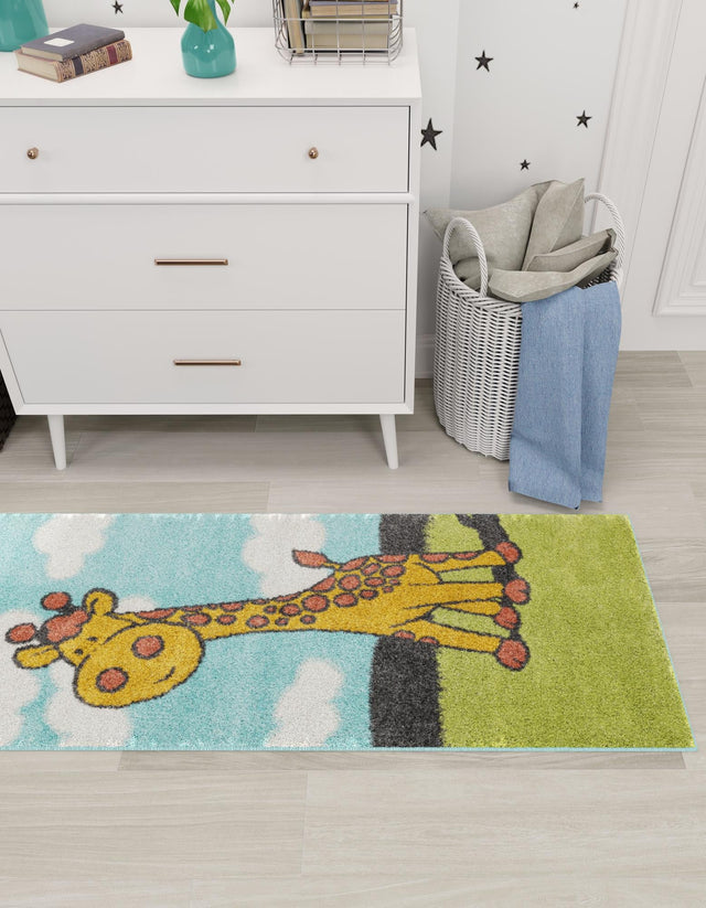 Blue 2' 2 x 6' 1 Whimsy Kids Runner Area Rug for Baby Nursery, Toddler Playroom, Bedrooms