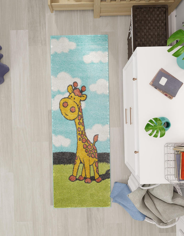 Blue 2' 2 x 6' 1 Whimsy Kids Runner Area Rug for Baby Nursery, Toddler Playroom, Bedrooms