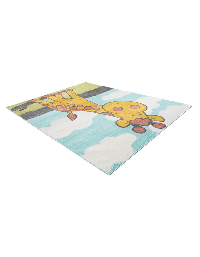 Blue 7' 10 x 10' Whimsy Kids Rectangle Area Rug for Baby Nursery, Toddler Playroom, Bedrooms