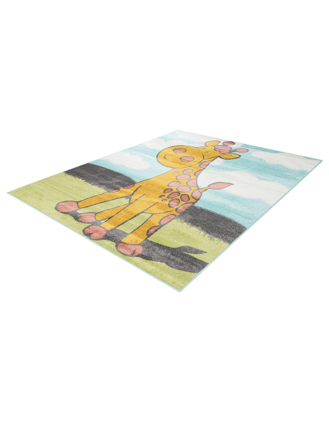 Blue 7' 10 x 10' Whimsy Kids Rectangle Area Rug for Baby Nursery, Toddler Playroom, Bedrooms