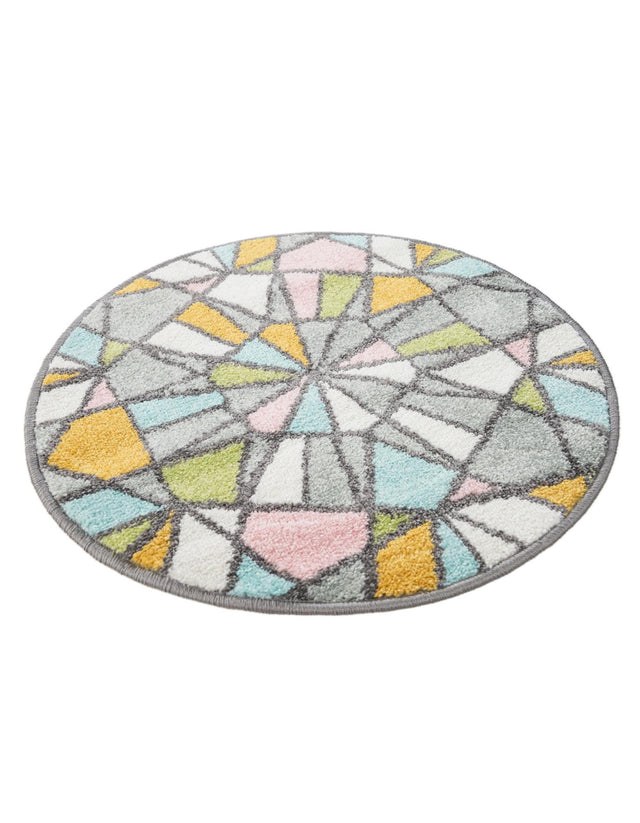 Multicolor 2' 2 x 2' 2 Whimsy Kids Round Area Rug for Baby Nursery, Toddler Playroom, Bedrooms
