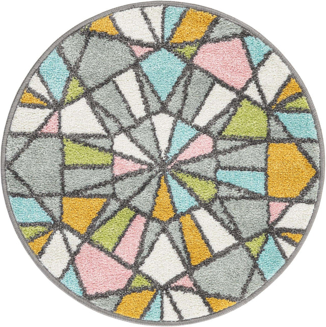 Multicolor 2' 2 x 2' 2 Whimsy Kids Round Area Rug for Baby Nursery, Toddler Playroom, Bedrooms