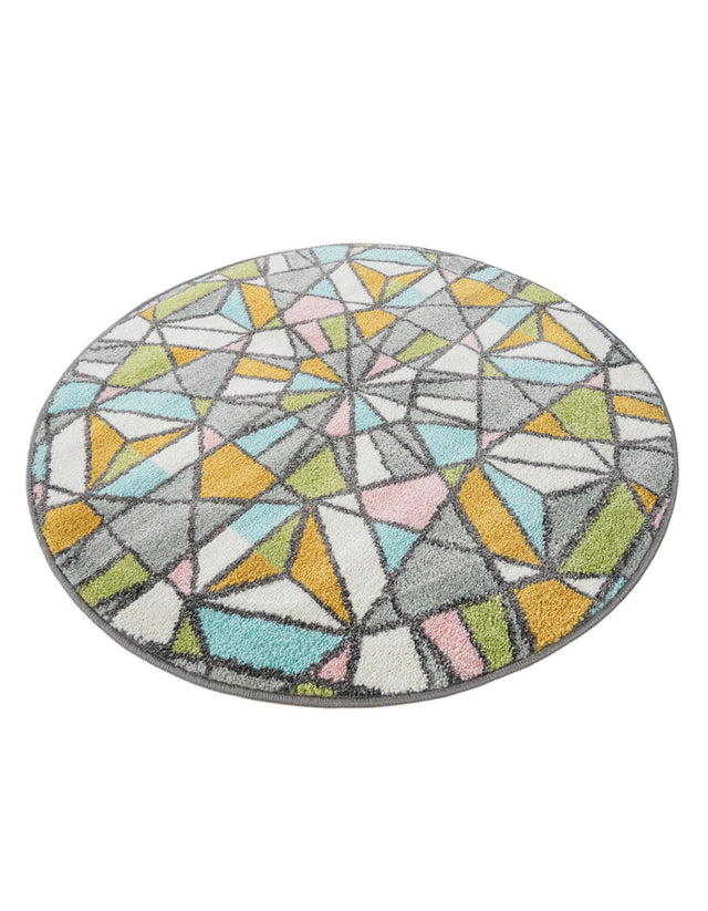 Multicolor 3' 3 x 3' 3 Whimsy Kids Round Area Rug for Baby Nursery, Toddler Playroom, Bedrooms