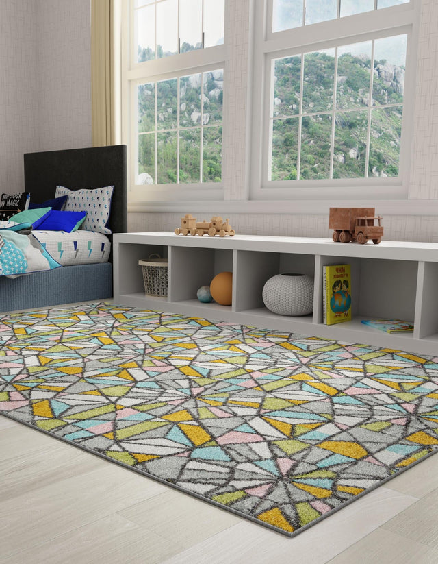 Multicolor 5' 3 x 8' Whimsy Kids Rectangle Area Rug for Baby Nursery, Toddler Playroom, Bedrooms