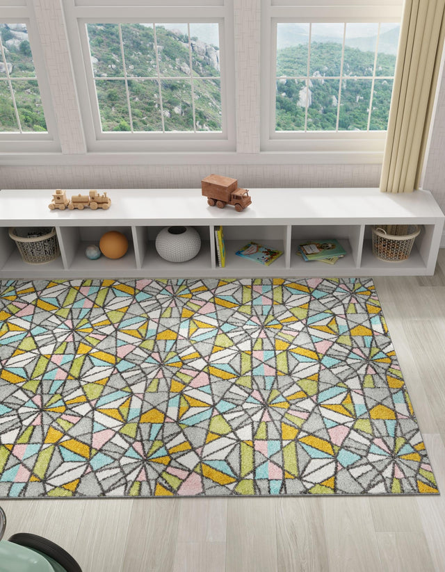 Multicolor 5' 3 x 8' Whimsy Kids Rectangle Area Rug for Baby Nursery, Toddler Playroom, Bedrooms