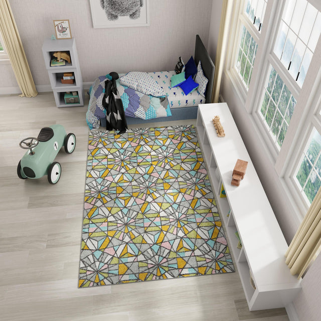 Multicolor 5' 3 x 8' Whimsy Kids Rectangle Area Rug for Baby Nursery, Toddler Playroom, Bedrooms