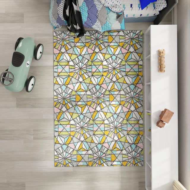 Multicolor 5' 3 x 8' Whimsy Kids Rectangle Area Rug for Baby Nursery, Toddler Playroom, Bedrooms