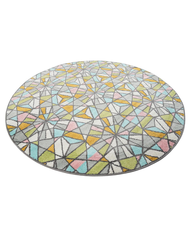Multicolor 6' 1 x 6' 1 Whimsy Kids Round Area Rug for Baby Nursery, Toddler Playroom, Bedrooms