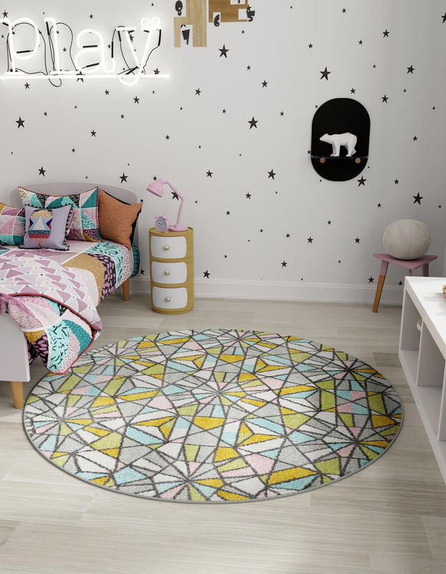 Multicolor 7' 10 x 7' 10 Whimsy Kids Round Area Rug for Baby Nursery, Toddler Playroom, Bedrooms