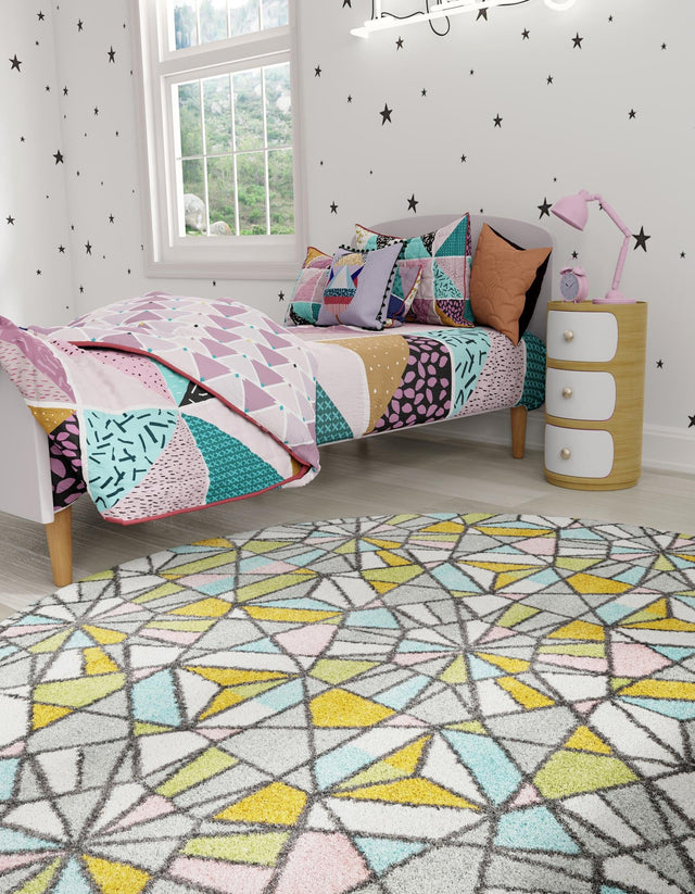Multicolor 5' 1 x 5' 1 Whimsy Kids Round Area Rug for Baby Nursery, Toddler Playroom, Bedrooms