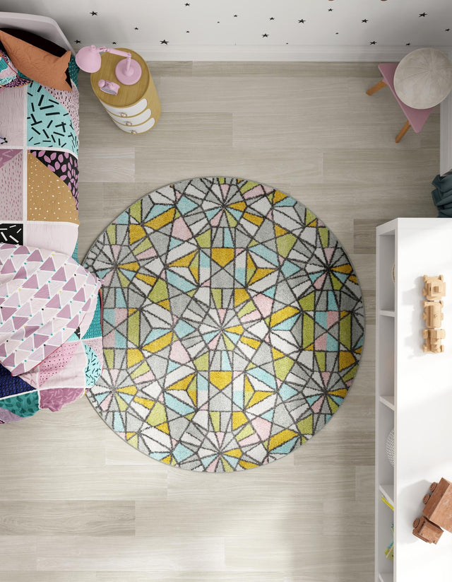 Multicolor 2' 2 x 2' 2 Whimsy Kids Round Area Rug for Baby Nursery, Toddler Playroom, Bedrooms