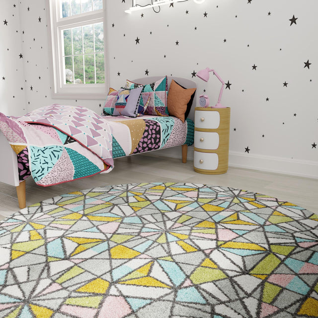 Multicolor 2' 2 x 2' 2 Whimsy Kids Round Area Rug for Baby Nursery, Toddler Playroom, Bedrooms