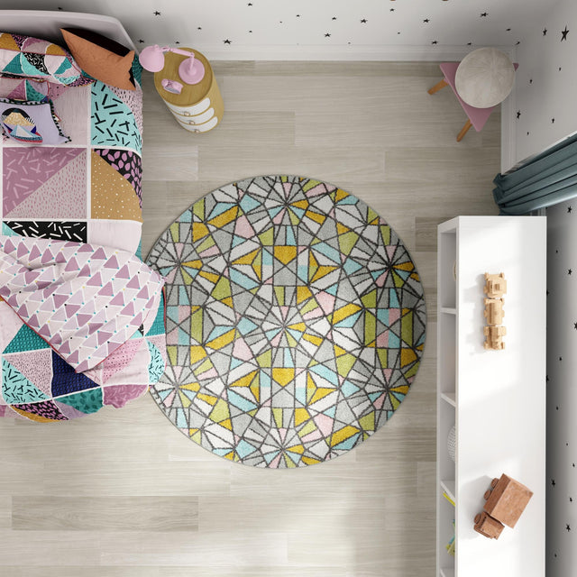 Multicolor 3' 3 x 3' 3 Whimsy Kids Round Area Rug for Baby Nursery, Toddler Playroom, Bedrooms