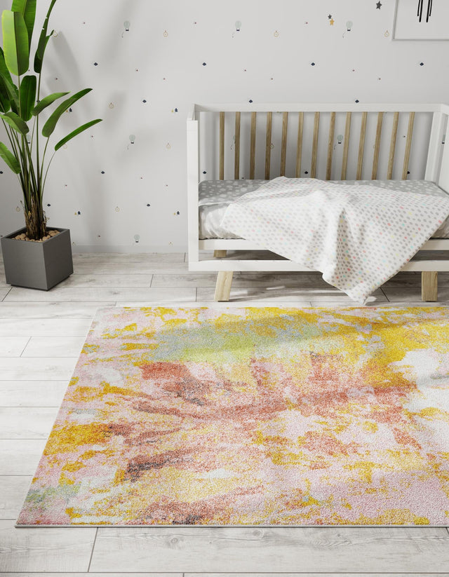 Multicolor 4' 1 x 6' 1 Whimsy Kids Rectangle Area Rug for Baby Nursery, Toddler Playroom, Bedrooms