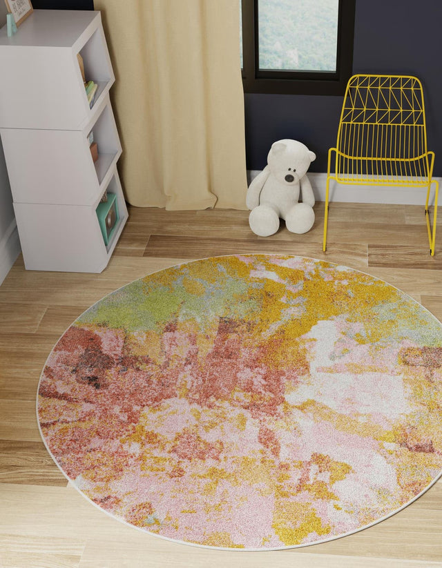 Multicolor 3' 3 x 3' 3 Whimsy Kids Round Area Rug for Baby Nursery, Toddler Playroom, Bedrooms