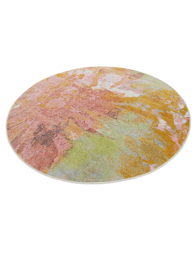 Multicolor 6' 1 x 6' 1 Whimsy Kids Round Area Rug for Baby Nursery, Toddler Playroom, Bedrooms