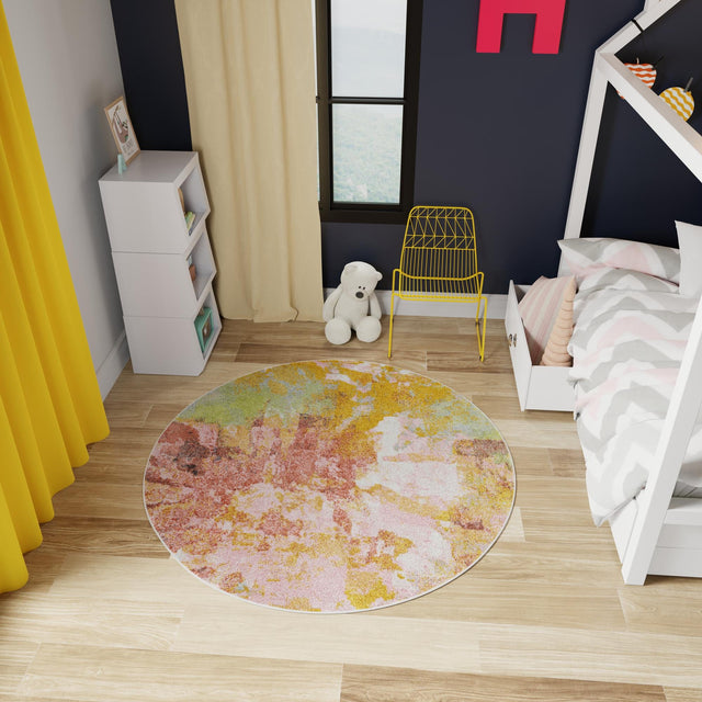 Multicolor 7' 10 x 7' 10 Whimsy Kids Round Area Rug for Baby Nursery, Toddler Playroom, Bedrooms