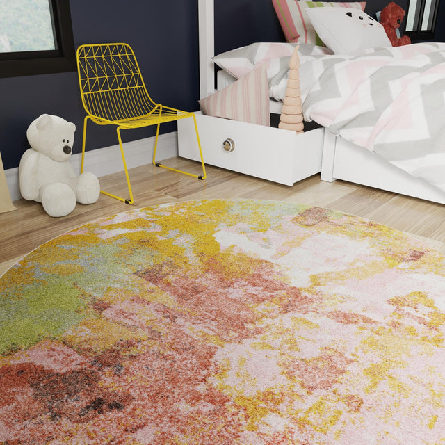 Multicolor 2' 2 x 2' 2 Whimsy Kids Round Area Rug for Baby Nursery, Toddler Playroom, Bedrooms
