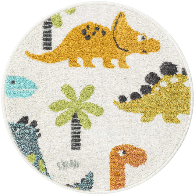 Ivory 2' 2 x 2' 2 Whimsy Kids Round Area Rug for Baby Nursery, Toddler Playroom, Bedrooms