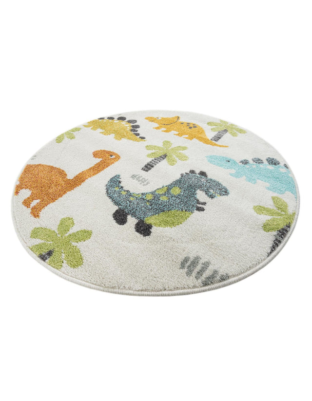 Ivory 3' 3 x 3' 3 Whimsy Kids Round Area Rug for Baby Nursery, Toddler Playroom, Bedrooms