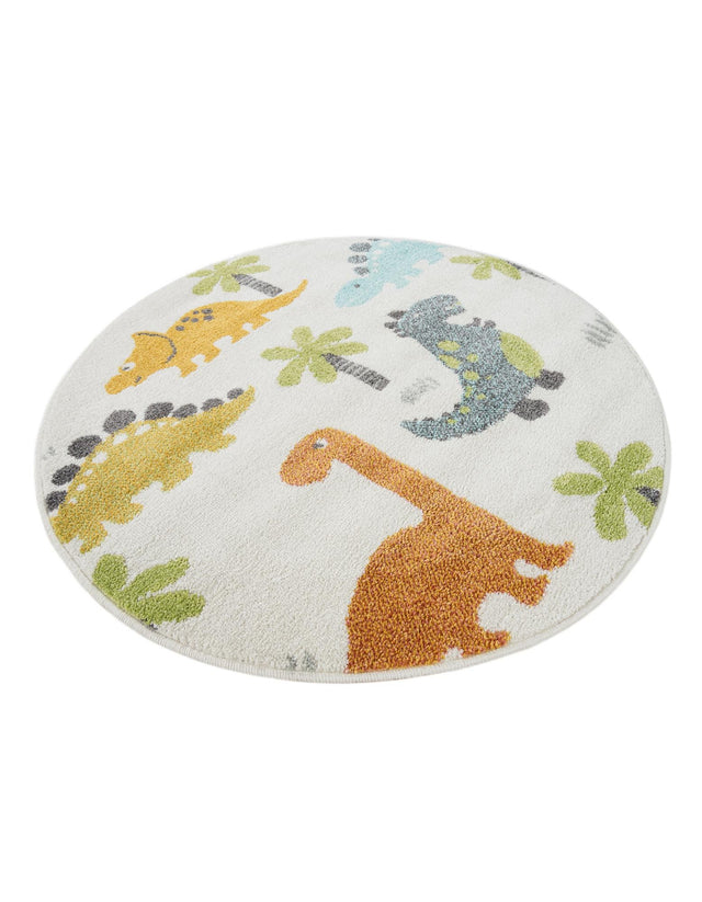 Ivory 3' 3 x 3' 3 Whimsy Kids Round Area Rug for Baby Nursery, Toddler Playroom, Bedrooms