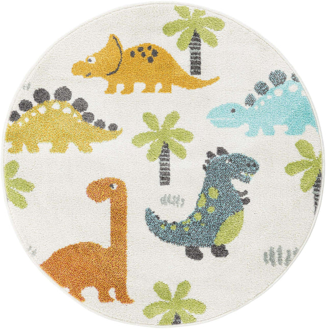 Ivory 3' 3 x 3' 3 Whimsy Kids Round Area Rug for Baby Nursery, Toddler Playroom, Bedrooms