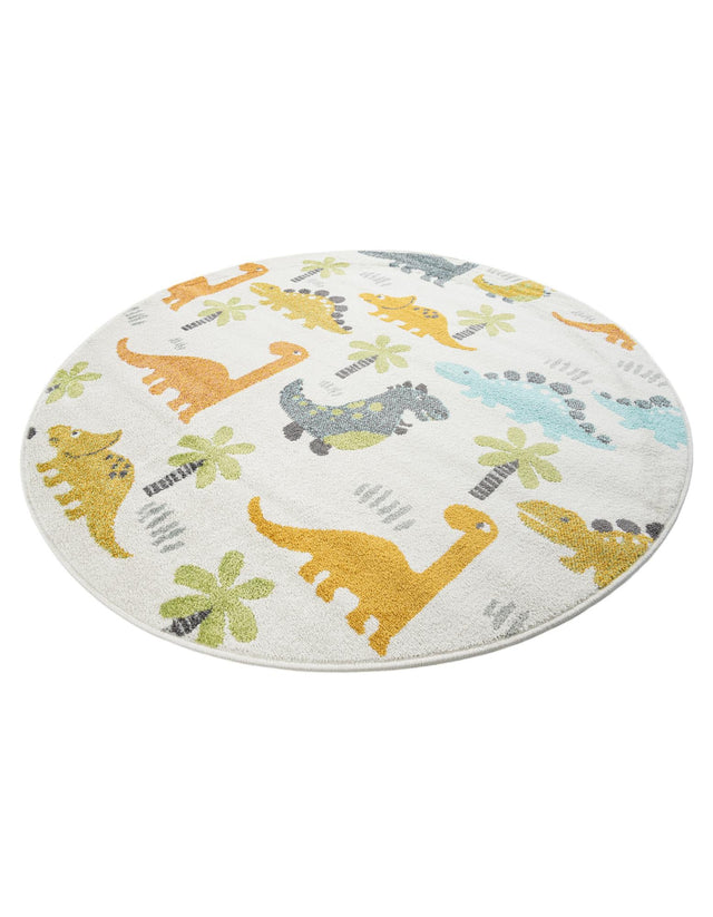 Ivory 5' 1 x 5' 1 Whimsy Kids Round Area Rug for Baby Nursery, Toddler Playroom, Bedrooms