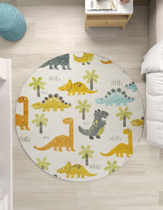 Ivory 3' 3 x 3' 3 Whimsy Kids Round Area Rug for Baby Nursery, Toddler Playroom, Bedrooms