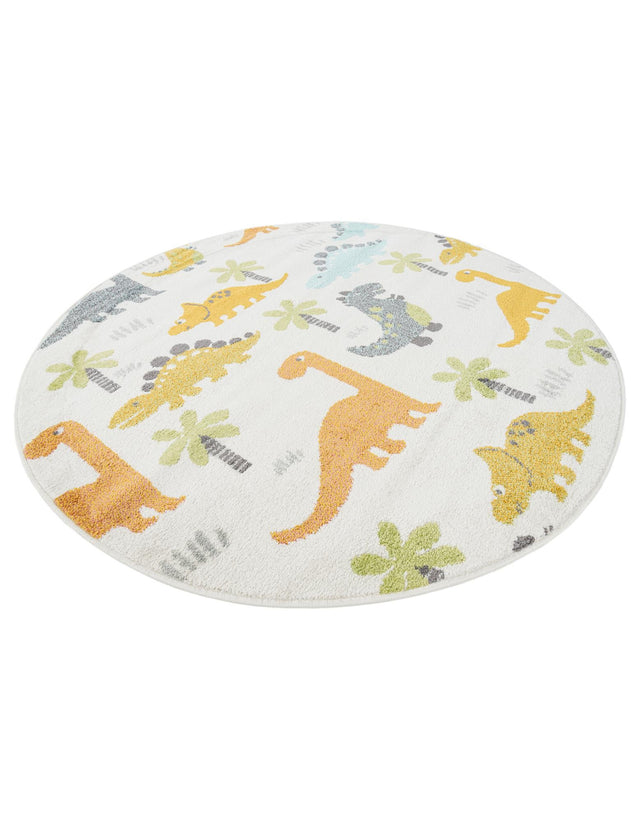 Ivory 5' 1 x 5' 1 Whimsy Kids Round Area Rug for Baby Nursery, Toddler Playroom, Bedrooms